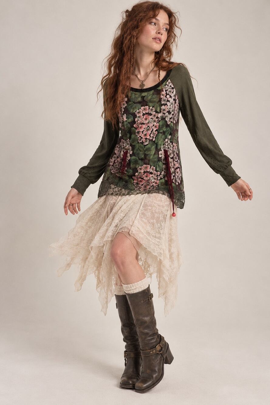 Byron Lars Beauty Mark Bouquet Lace Long Sleeve Mesh Top L Fairycore Whimsigoth